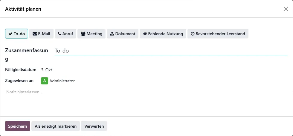 Dialog Aktivität planen