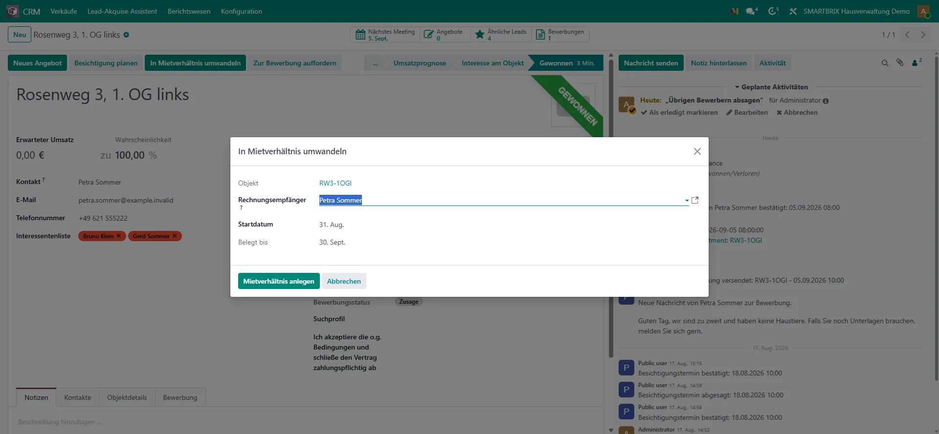 Dialog „In Mietverhältnis umwandeln“