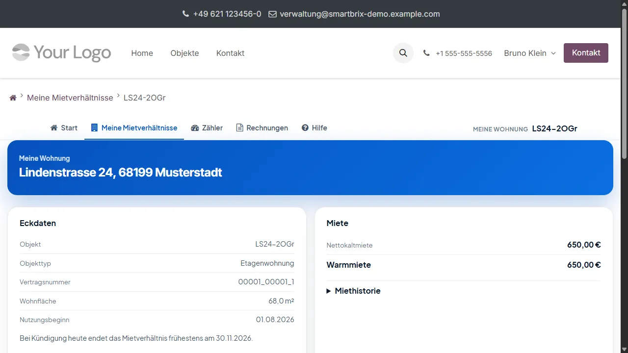 Seite des Mietverhältnisses ohne die Karte „Vor Ihrem Einzug“